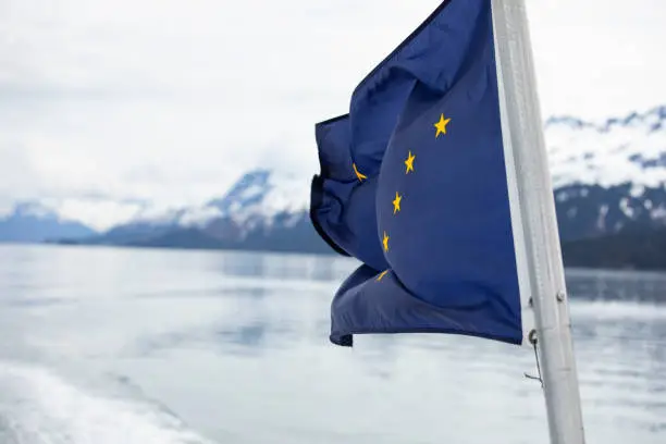 The Alaska State Flag flies in Prince William Sound