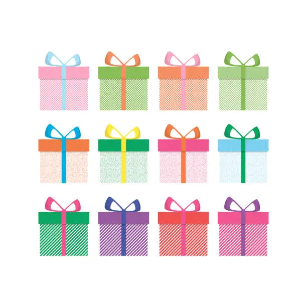 Vector illustration of Set of colorful gift boxes for different occasions on a white background