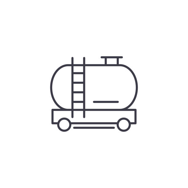 tank-auto-lineare symbol-konzept. tank autokennzeichen linie vektor, symbol, illustration. - gas fuel pump symbol metal stock-grafiken, -clipart, -cartoons und -symbole