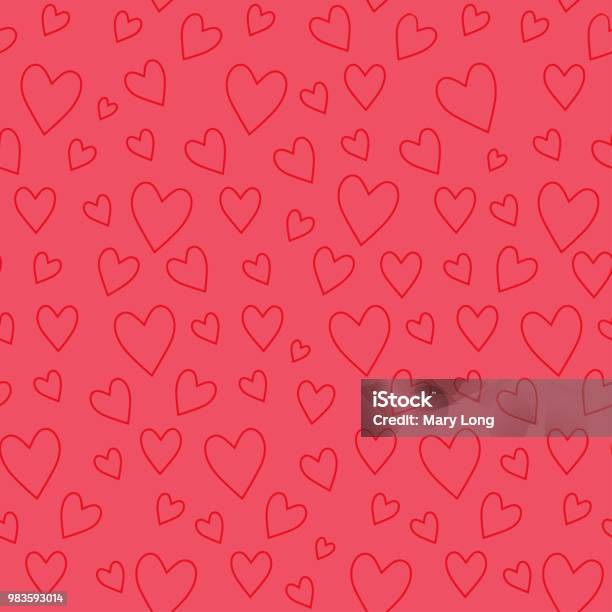 Vetores de Abstrata Sem Costura Padrão Com Corações Vermelhos Em Fundo Rosa e mais imagens de Símbolo do Coração