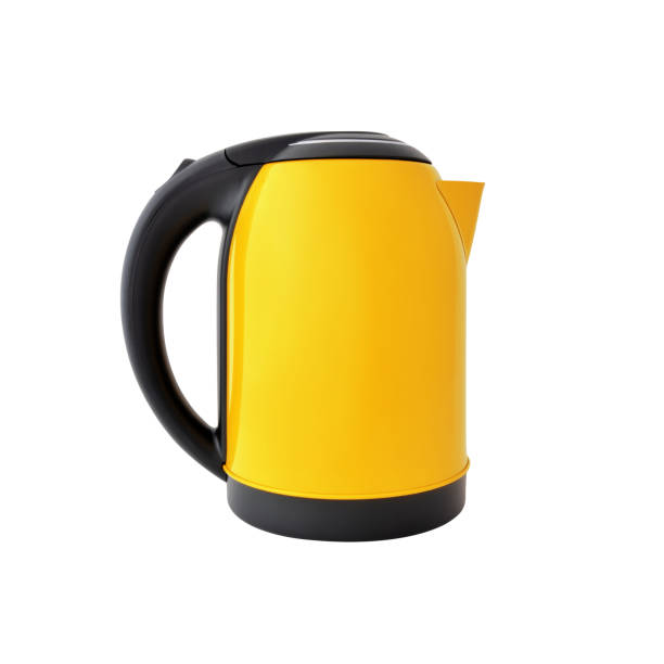 желтый чайник изолированы на белом - чайник стоковые фото и изображения