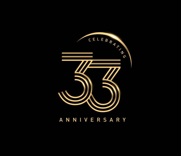 33rd celebrating anniversary logo with golden ring isolated on black background, vector design for greeting card and invitation card. celebrating anniversary logo with golden ring isolated on black background, vector design for greeting card and invitation card. number 33 stock illustrations