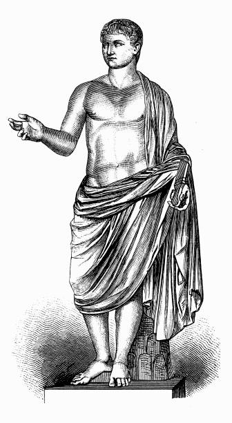 gaius julius caesar - julius caesar augustus caesar statue rome stock illustrations