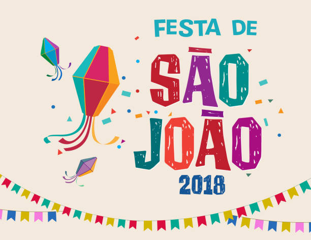 stockillustraties, clipart, cartoons en iconen met braziliaanse traditionele feest festa junina. portugees braziliaans tekst zegt saint john. festa de sao joao. feestelijke typografische vector kunst. - são joão