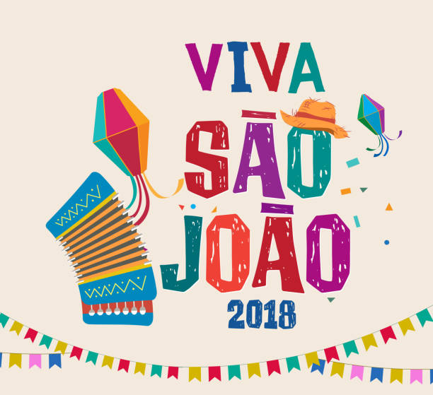 Brazilian Traditional Celebration Festa Junina. Portuguese Brazilian Text saying Saint John. Festa de Sao Joao. Festive Typographic Vector Art. vector art illustration