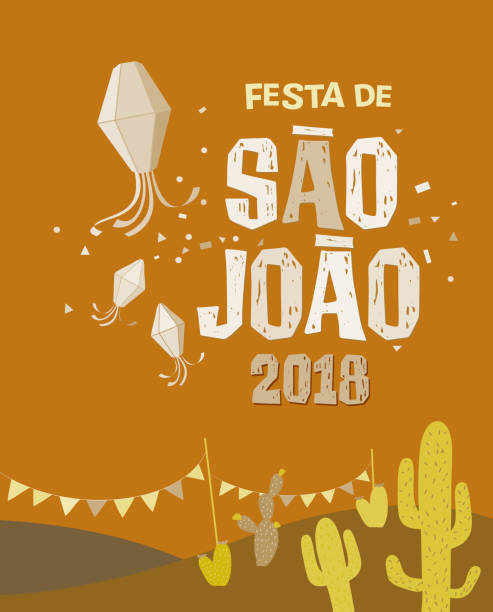 stockillustraties, clipart, cartoons en iconen met braziliaanse traditionele feest festa junina. portugees braziliaans tekst zegt saint john. festa de sao joao. feestelijke typografische vector kunst. - são joão