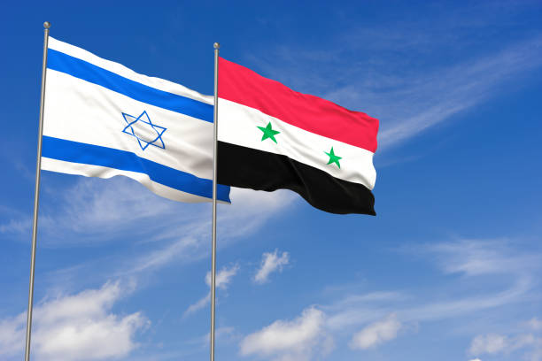istock Israel and Syria flags over blue sky background. 3D illustration 983636558
