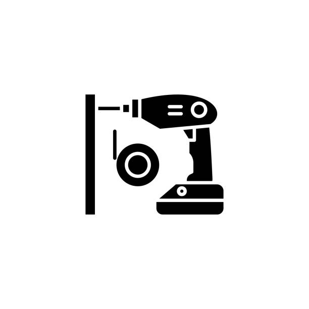 Cordless screwdriver black icon concept. Cordless screwdriver flat  vector symbol, sign, illustration. Cordless screwdriver black icon concept. Cordless screwdriver flat  vector website sign, symbol, illustration. cordless phone stock illustrations