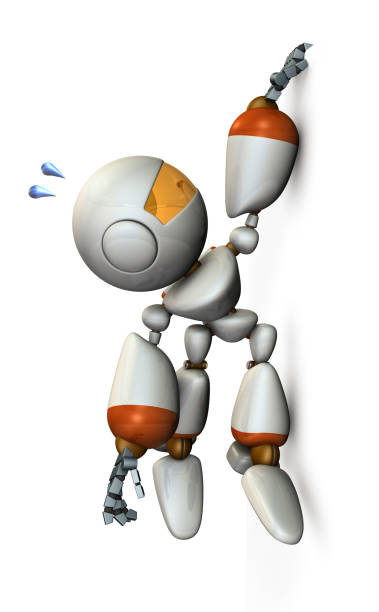 istock Robot is hanging with his fingers hanging on the wall. 983658750