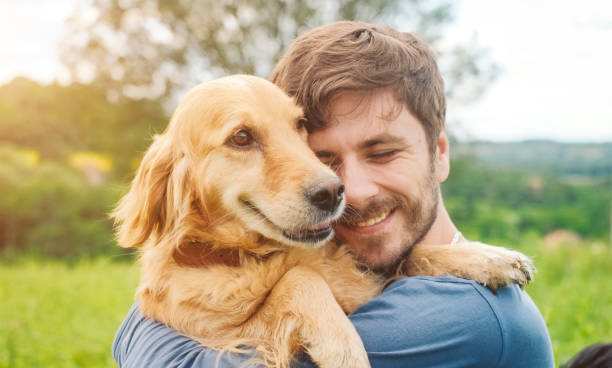 istock Guy and his dog, golden retriever, nature 983672842