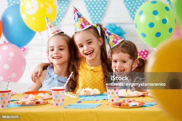 Childrens Birthday Happy Kids With Cake Stock Photo - Download Image Now - Birthday, Party - Social Event, Child