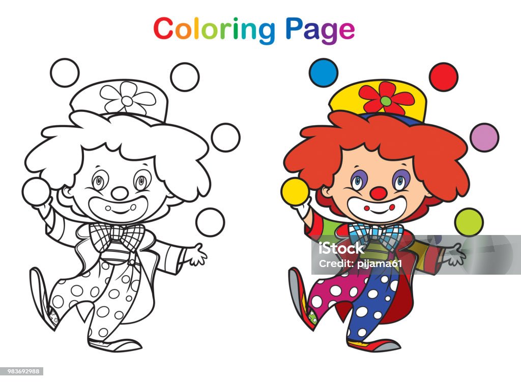Coloring book: cute clown Vector coloring book: cute clown Coloring Book Page - Illlustration Technique stock vector