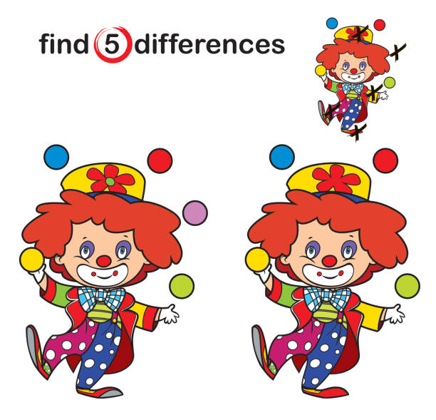 illustrations, cliparts, dessins animés et icônes de trouver les différences. clown mignon - class clown