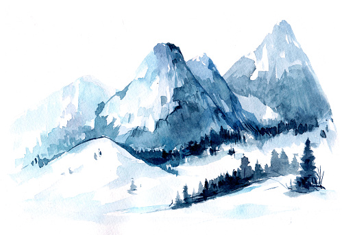 Watercolor Mountains. Hand drawn illustration