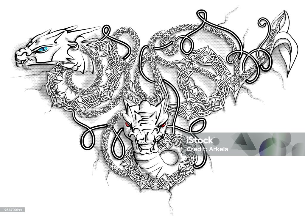 Celtic Double Dragon Celtic Double Dragon isolated on white Art stock vector