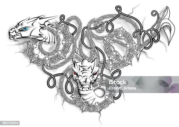 Celtic Double Dragon Stock Illustration - Download Image Now - Art, Celtic Style, Abstract