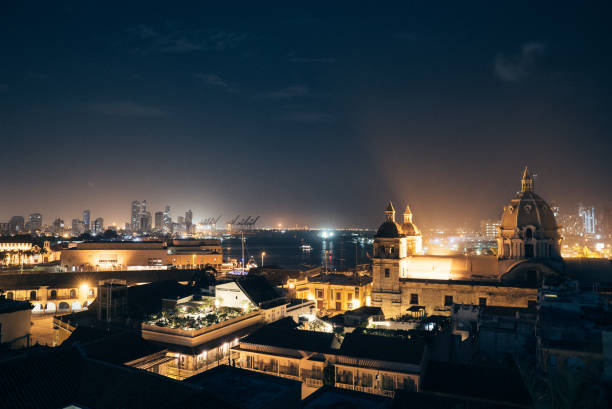 Night in Cartagena, Colombia stock photo