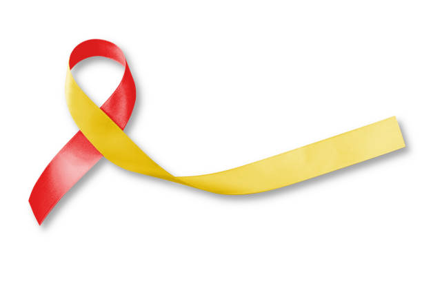 World hepatitis day and HIV/ HCV co-infection awareness with red yellow ribbon (isolated  with clipping path on white background) World hepatitis day and HIV/ HCV co-infection awareness with red yellow ribbon (isolated  with clipping path on white background) hepatitis photos stock pictures, royalty-free photos & images