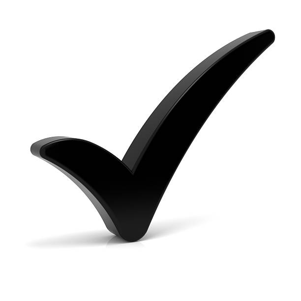 Black 3D checkmark tick on white stock photo