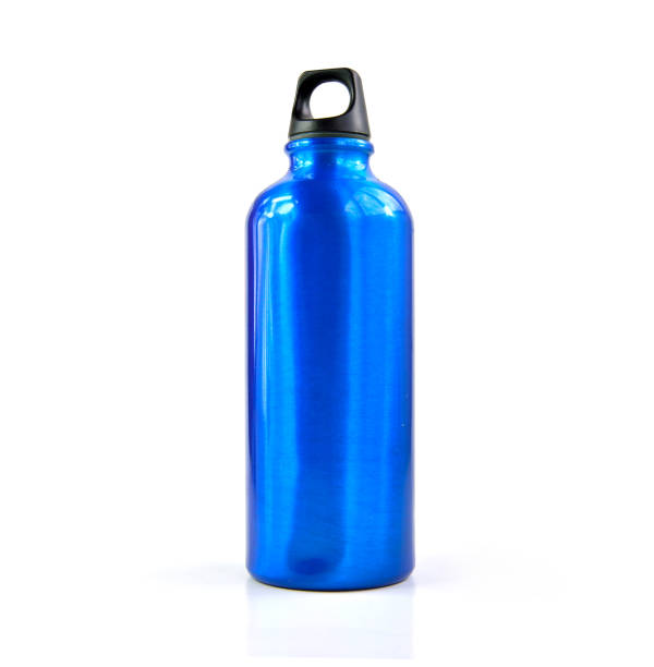 Aluminum reusable water bottle stock photo