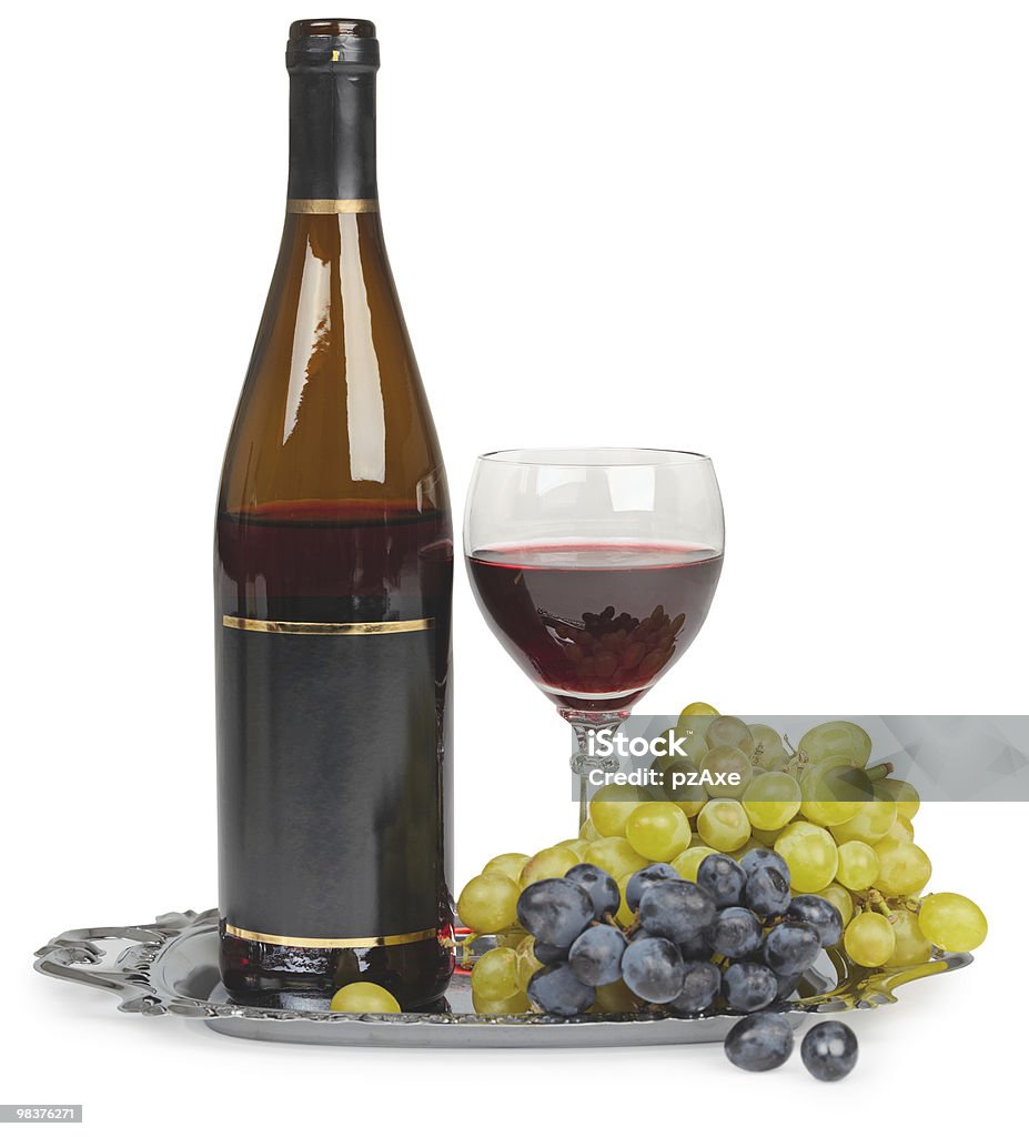 정물 사진-와인 1병 유리컵 및 포도 - 로열티 프리 와인 스톡 사진