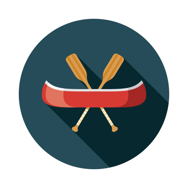 illustrazioni stock, clip art, cartoni animati e icone di tendenza di icona trasporto di canoa flat design - canoeing