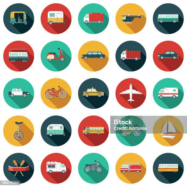 Transportation Flat Design Icon Set Stock Illustration - Download Image Now - Icon, Transportation, Mode of Transport