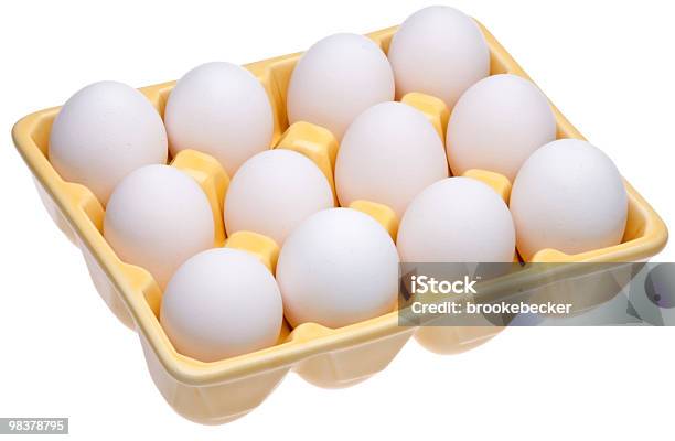 Dozen Eggs In Yellow Open Carton Stock Photo - Download Image Now - Animal Egg, Carton, Clipping Path