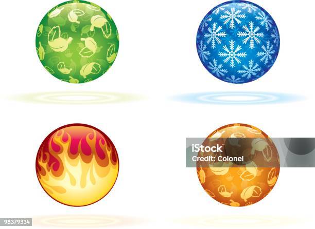 Ilustración de Cuatro Esferas Seasons y más Vectores Libres de Derechos de Calor - Calor, Color - Tipo de imagen, Copo de nieve