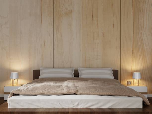 istock Bedroom Interior design modern with wooden wall background 983793538