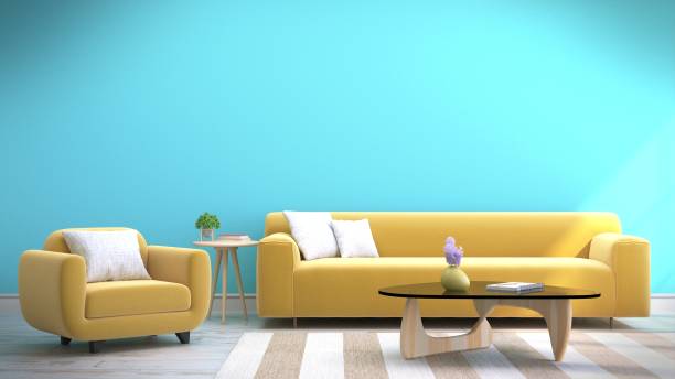 istock Living room with sofa yellow with blue wall 983793648