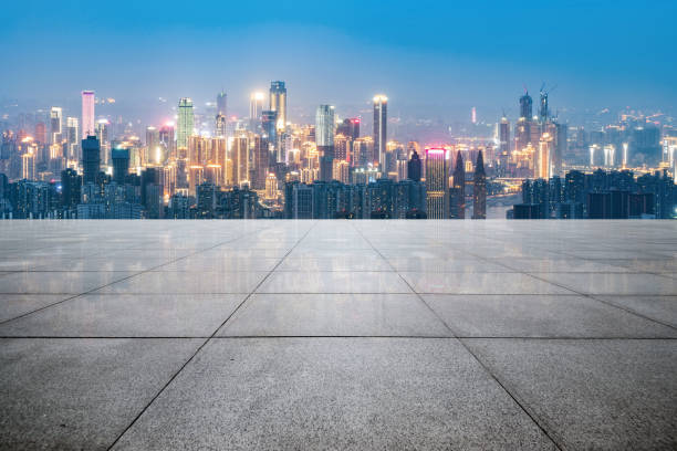 istock Empty floor with modern skyline and buildings 983800704