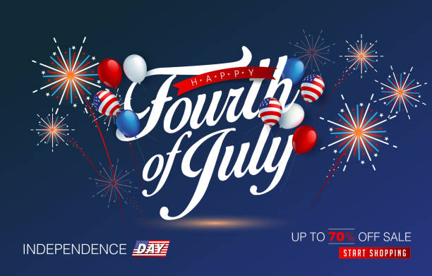 independence 17 Independence day USA sale promotion banner template american balloons flag and Colorful Fireworks decor.4th of July celebration poster template.fourth of july voucher discount.Vector illustration . 4th of july fireworks stock illustrations