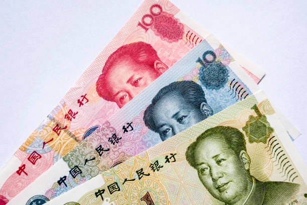 China's one hundred, ten and one dollar bill denominations stock photo