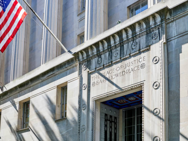 Entrance to Department of Justice stock photo