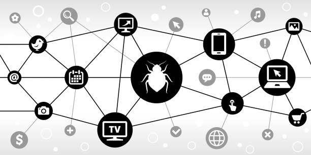 Bedbug Internet Communication Technology Triangular Node Pattern Background Bedbug Internet Communication Technology Triangular Node Pattern Background. the main icon is in the center of this illustration on a black circle, it is connected to other black circles with technology and modern communication icons on them. The black circles form a triangular node pattern and are connected by thin black lines. the background of the illustration is white. The individual icons include various technology related images such as computers, cell phone, tv set and many more. Search Engine Spider Simulator stock illustrations