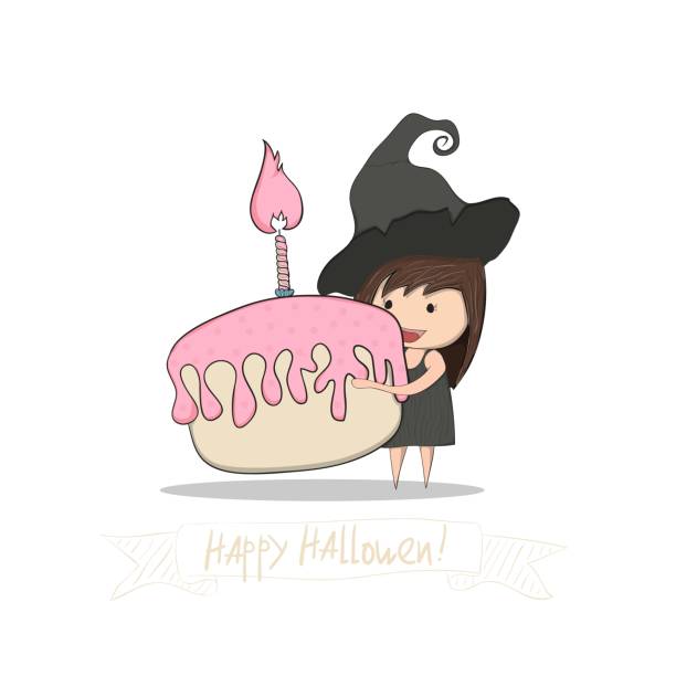  Ilustración de Bruja Niña De Dibujos Animados Holding Cupcake Y Cumpleaños Doodles Objetos Halloween Dibujo A Mano Vector y más Vectores Libres de Derechos de Cumpleaños