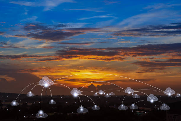 Telecommunications cloud services and connectivity in smart city concept stock photo