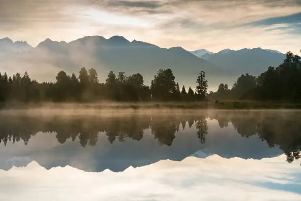 Lake Matheson with reflection and Mt.Cook natural landscape background, New Zealand