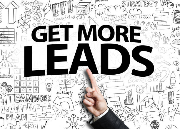 GET MORE LEADS / White background concept (Click for more) stock photo