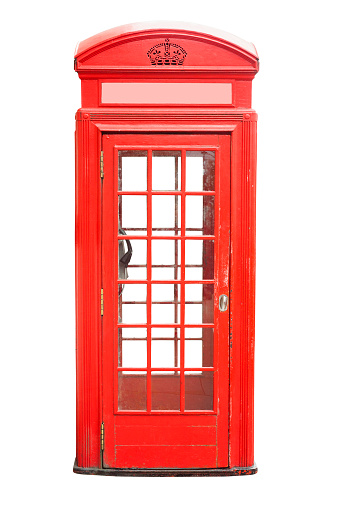 red telephone cabin in London city. isolated on white