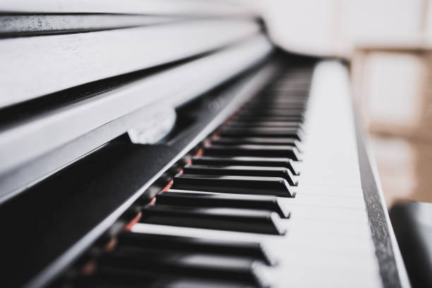 istock Piano keyboard background with selective focus. Warm color toned image 983915496