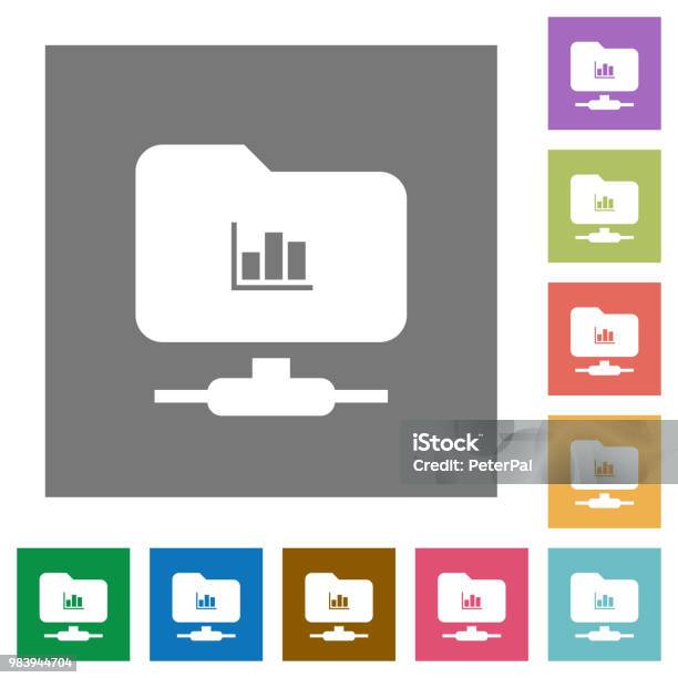 Ftp Statistics Square Flat Icons Stock Illustration - Download Image Now - File Folder, Forecasting, Analyzing