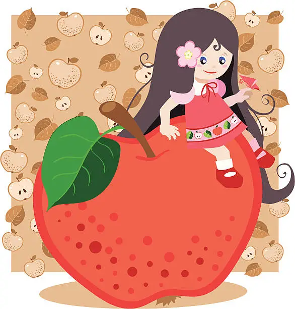 Vector illustration of Red apple girl