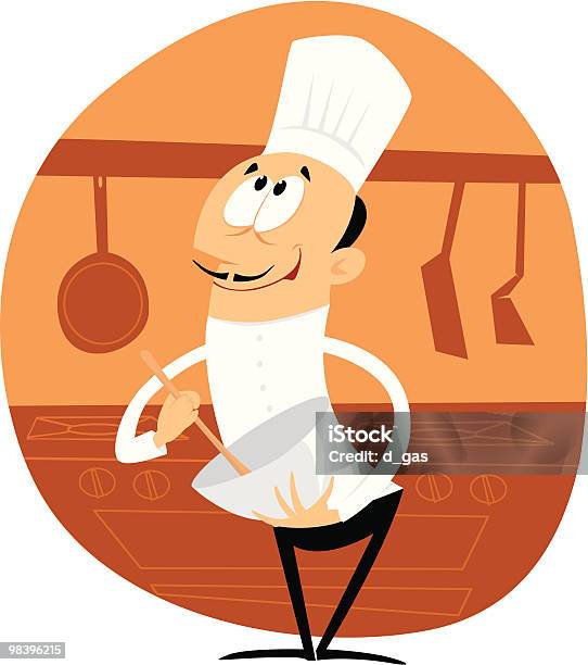 Ilustración de Feliz Cook Con Palo De Amasar y más Vectores Libres de Derechos de Adulto - Adulto, Alimento, Blanco - Color