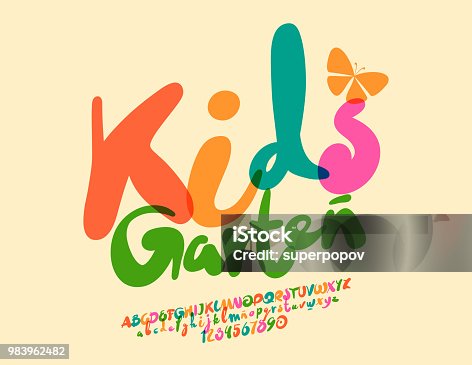 istock Vector colorful modern poster Kids Garten with handwritten Font 983962482