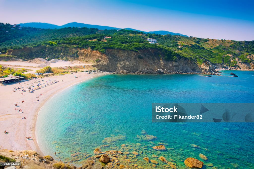 Xanemos beach, Skaithos - Stock image Beach, Greece, Skiathos, Sporades Islands, Blue Skiathos Stock Photo