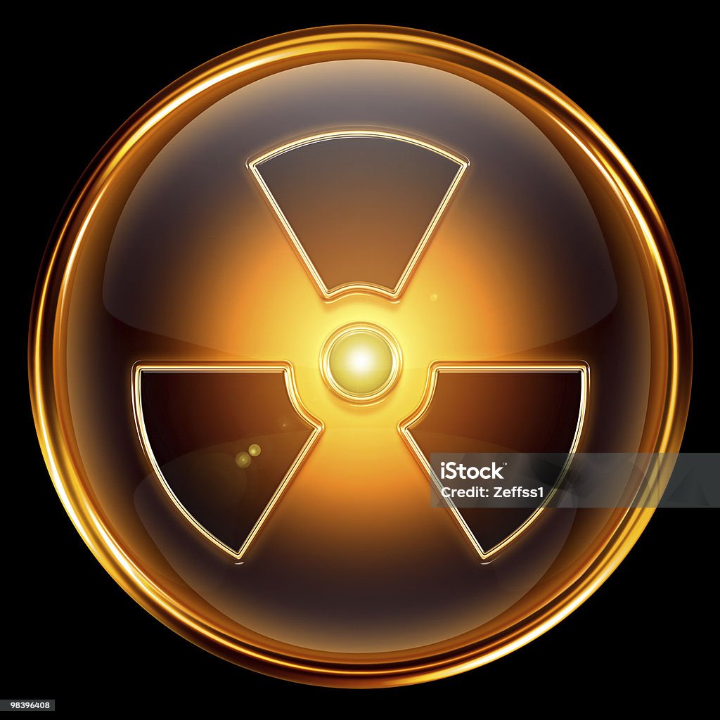 Radioactive icon golden, isolated on black background.  Alertness stock illustration