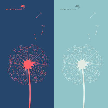 Vector of Silhouette of dandelion in blue and green color background. EPS Ai 10 file format.