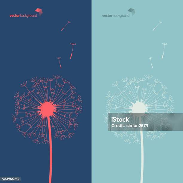 Silhouette Of Dandelion In Blue And Green Color Background Stock Illustration - Download Image Now